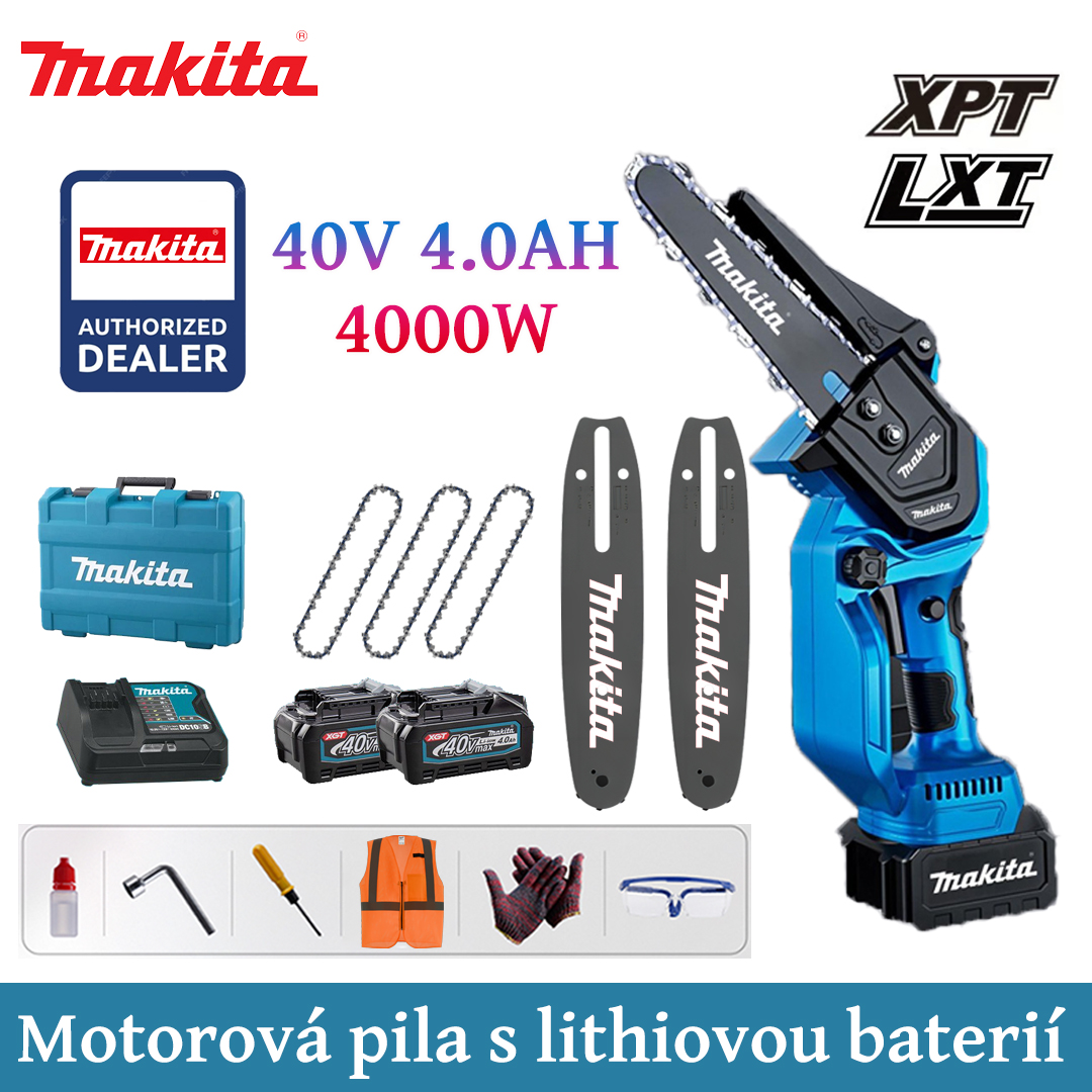 Litijska električna motorna pila od 8 inča od 4000 W, 40 V 5,0 Ah baterija*2, punjač, ​​vodilica*2, lanac*3, kutija s alatom, mazivo i naočale